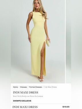 Showpo NDI Lemon Boat Neck Maxi Dress with Side Slit